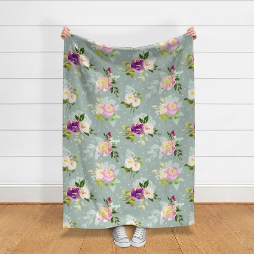 24" Repeat Beautiful Watercolor Flowers | Dusty Green MK001