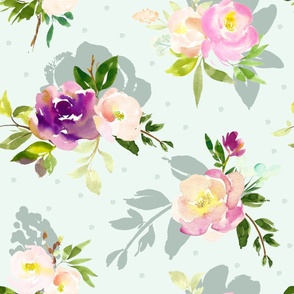 24" Repeat Beautiful Watercolor Flowers | Mint Green MK001