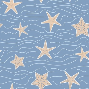 (L) Starfish in the Sea - Large in Pastel Blue and Peach