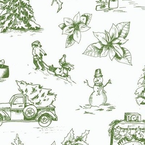 winter traditions toile, green