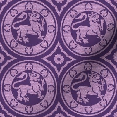 Medieval Lions in Circles, Purple