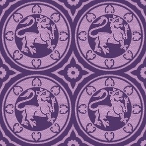 Medieval Lions in Circles, Purple