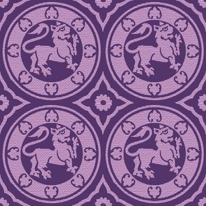 medieval lions in circles, purple