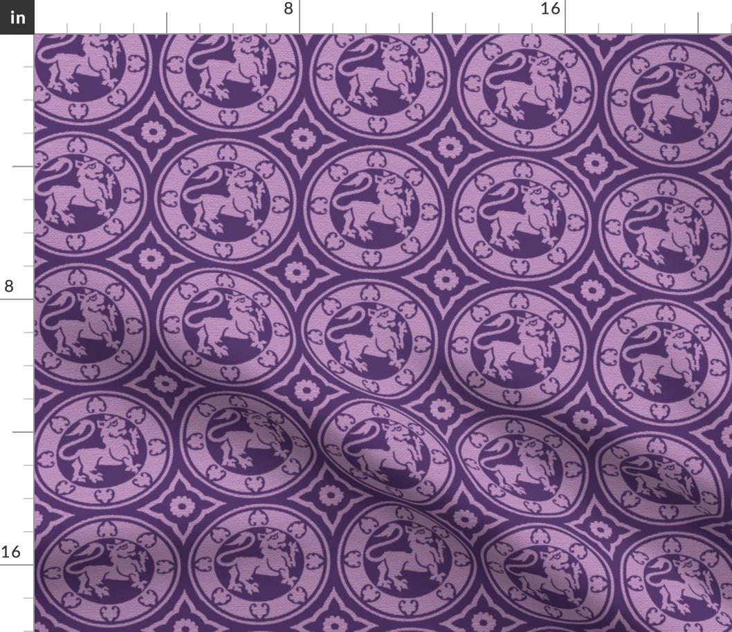 Medieval Lions in Circles, Purple