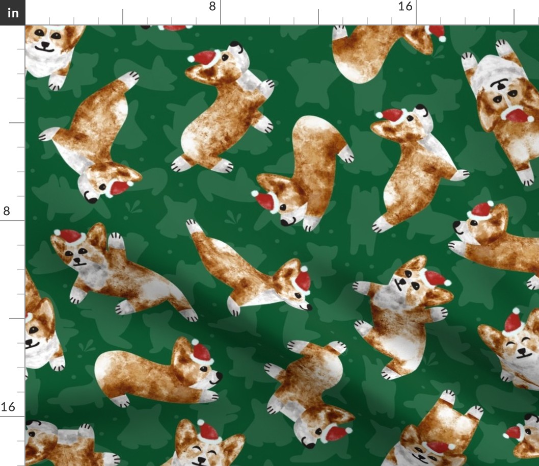 Santa’s Helpers - corgis, christmas dogs, hats, Santa’s dogs, christmas fabric, christmas pets 