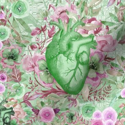 Vintage Heart Pink and Green