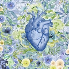 Vintage Heart Blue and Yellow 