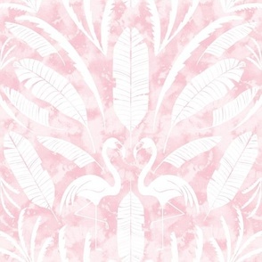 Tropical Summer Palms and Flamingo Damask - white on cotton candy pink