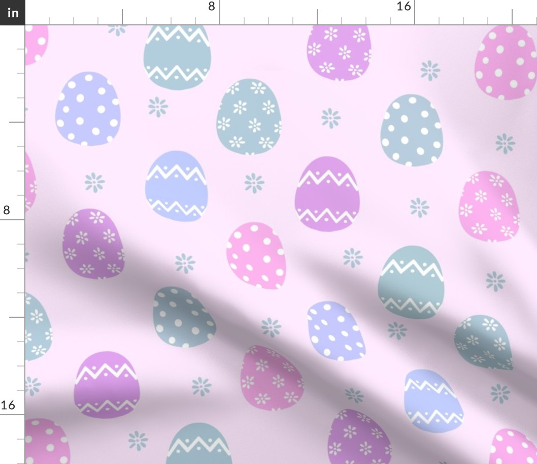LARGE pastel Easter eggs fabric - pink, purple eggs - lilac
