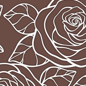 Large Rose Cutout Pattern - Nutmeg and White