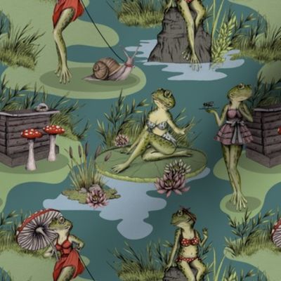 Vintage Pin-Up Girl Frogs