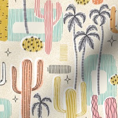 Cacti of Palm Springs mid century wallpaper - medium scale