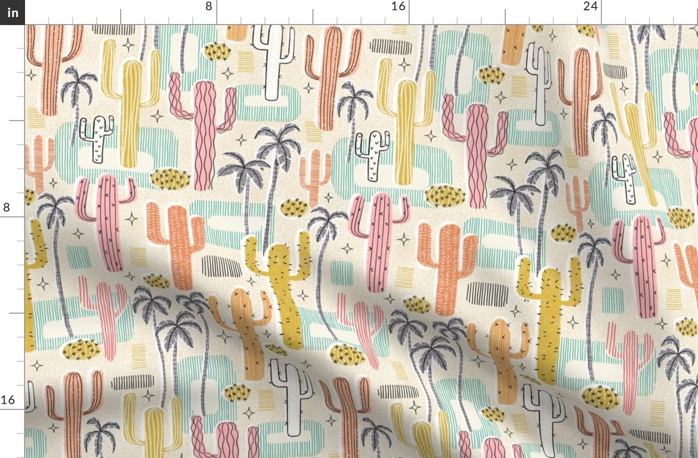 Cacti of Palm Springs mid century wallpaper - medium scale