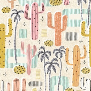 Cacti of Palm Springs mid century wallpaper - large scale