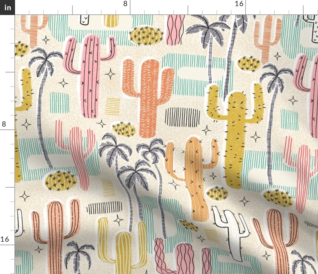 Cacti of Palm Springs mid century wallpaper - large scale
