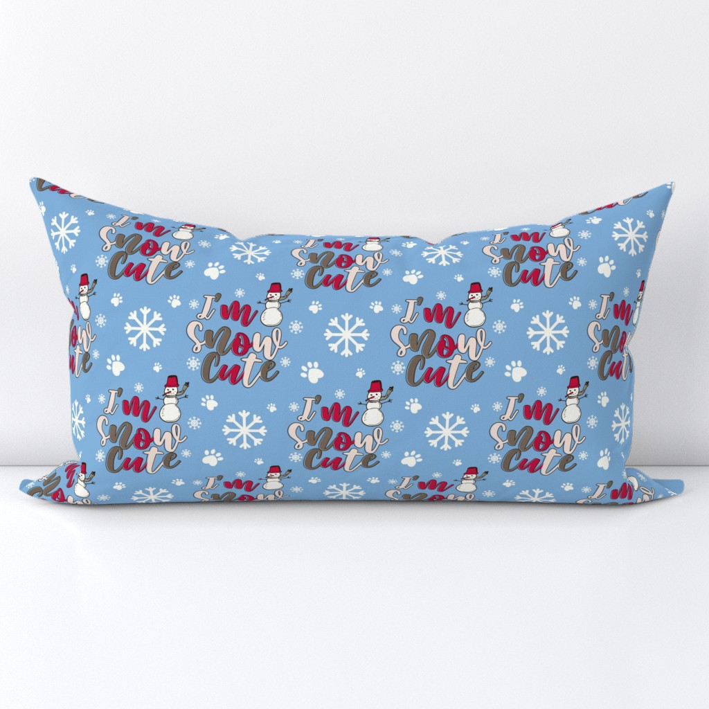 Snow Cute Paw Prints and Snowflakes Blue