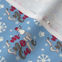 Small Snow Cute Paw Prints and Snowflakes Blue