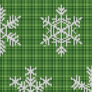 Fair Isle Snowflakes On Plaid L Green