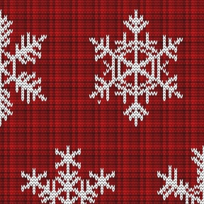 Fair Isle Snowflakes On Plaid L Red