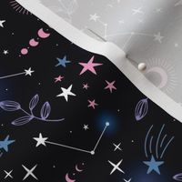 Magic constellation galaxy moon phase and starlight pink navy black 