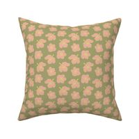 Hibiscus and dots S - Olive green