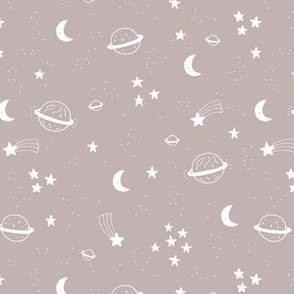 The Boho galaxy moon and stars galaxy design white on taupe blush