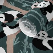 Giant Panda Party - green - textured panda bears lounging with bamboo - medium