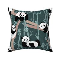 Giant Panda Party - green - textured panda bears lounging with bamboo - medium
