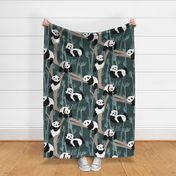 Giant Panda Party - green - textured panda bears lounging with bamboo - large