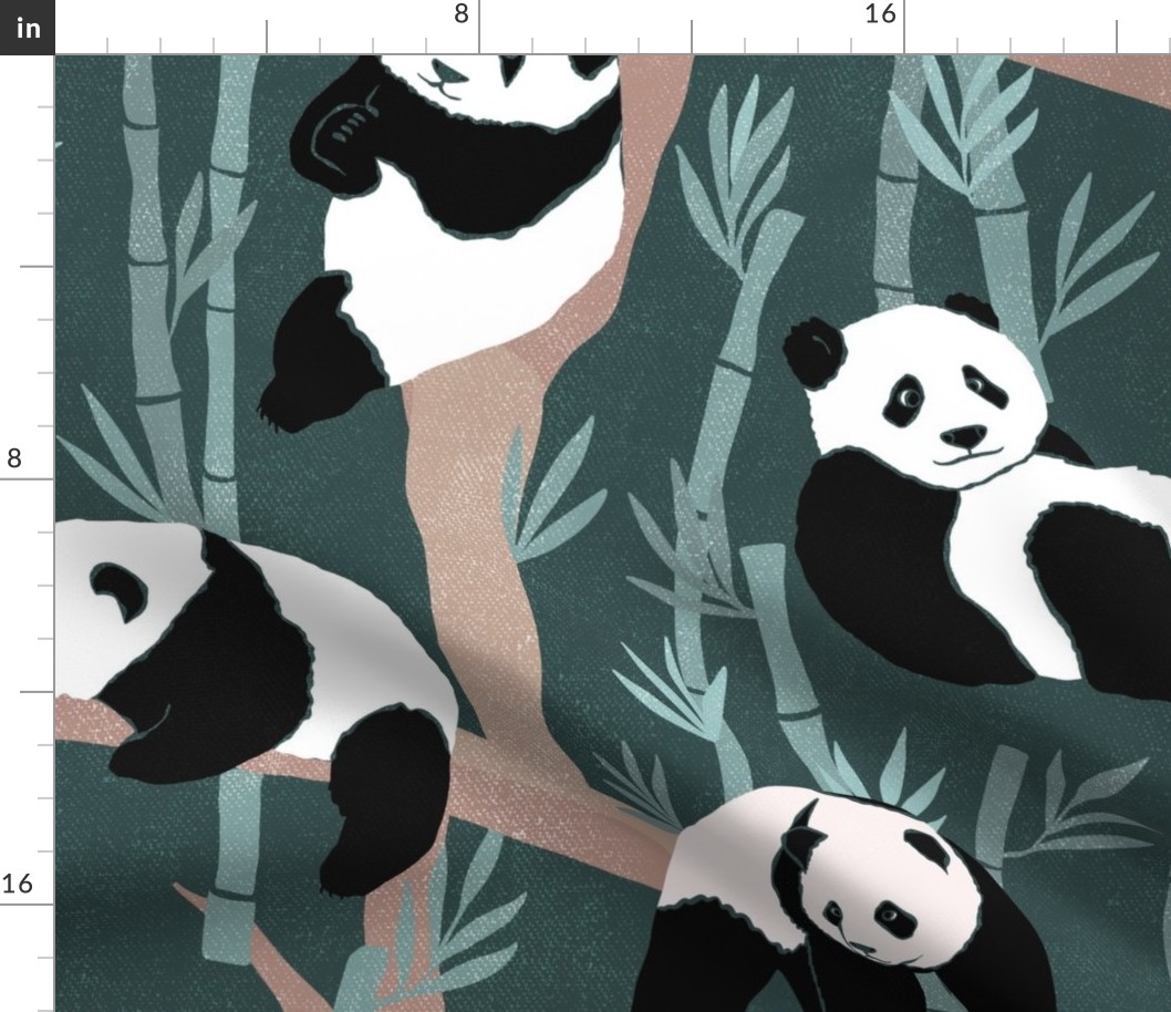 Giant Panda Party - green - textured panda bears lounging with bamboo - large