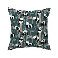 Giant Panda Party - blue - textured panda bears lounging with bamboo - small