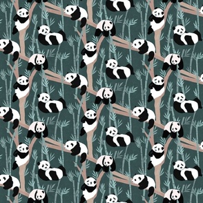 Giant Panda Party - blue - textured panda bears lounging with bamboo - small