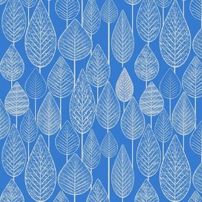 Fun Leaves and Trees Textured Collage Blue and White Mix Large Whimsical Funky Retro Pattern in Neutral Colors Subtle Sapphire Blue 527ACC Light Eagle Ivory White Beige Gray DBDBD0 Subtle Modern Geometric Abstract