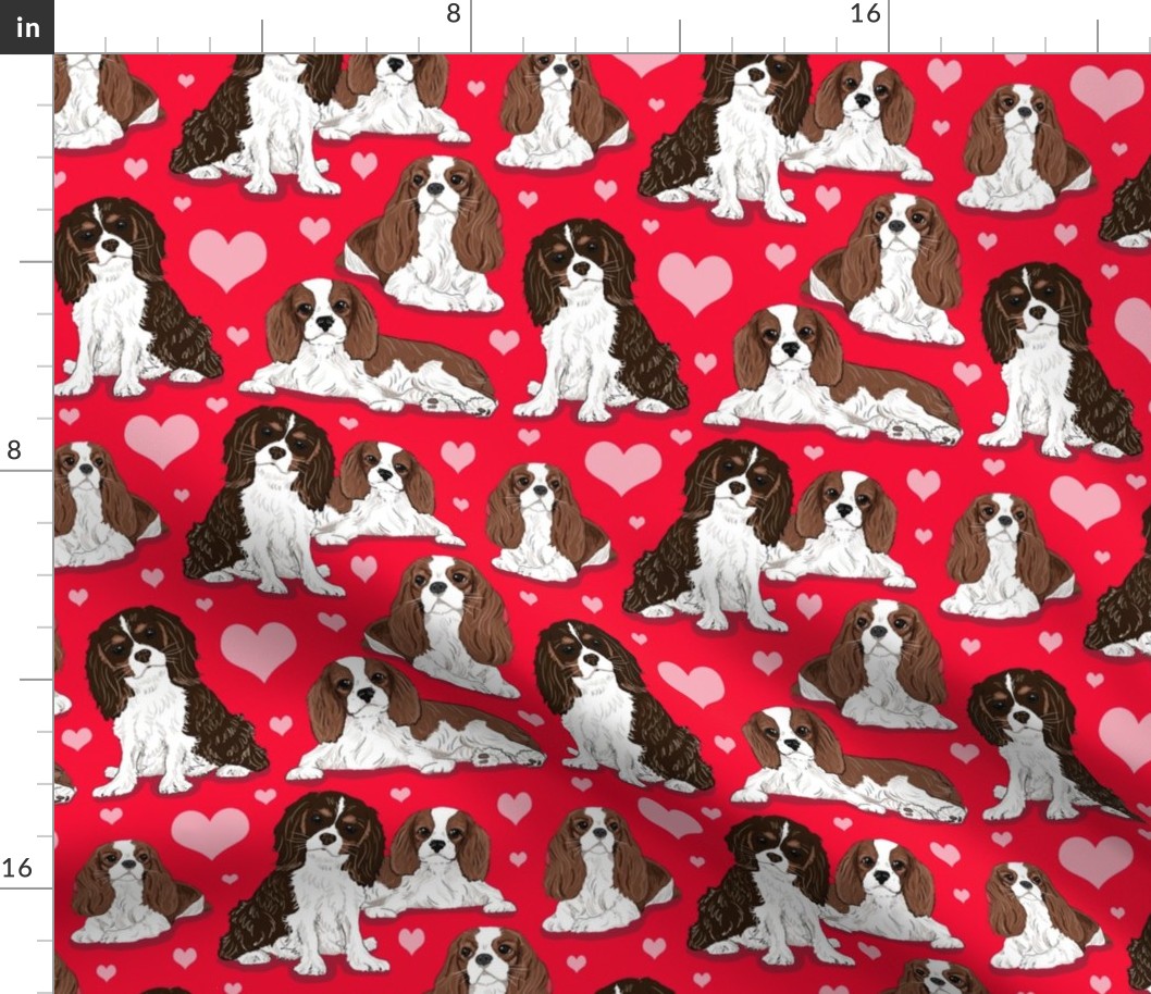 Cavalier King Charles Spaniel on red 8x8