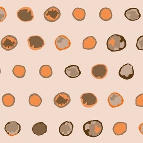 380 - Watercolour jumbo scale dots in sweet taupe and orange tones all in a row: perfect for home decor items, crafting and apparel.