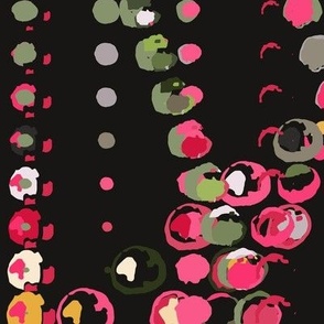 387 - Hot Pink, Green and Black Watercolor trail of polka dots, jumbo scale for home decor, striking wallpaper,modern style.