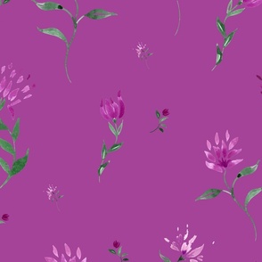 Scattered abstract watercolor florals with purple background