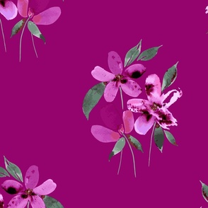 loose-florals watercolor in fuschia with bright pink background