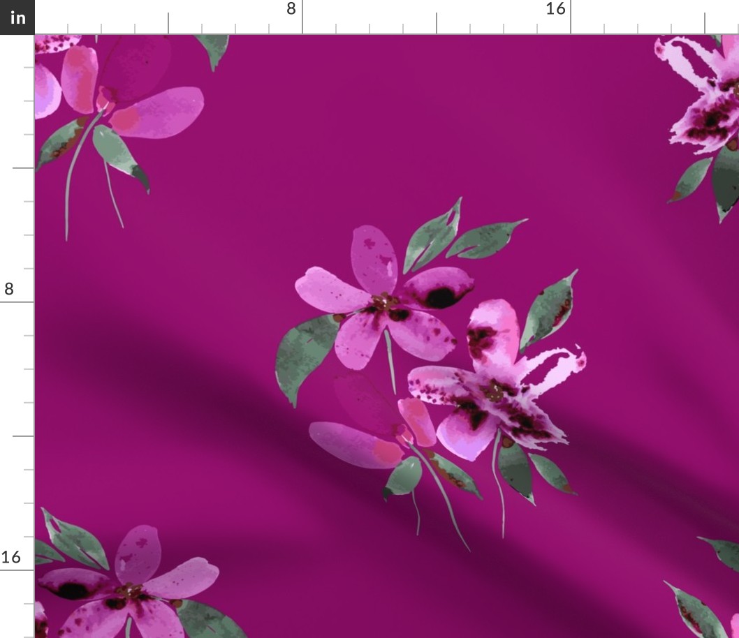 loose-florals watercolor in fuschia with bright pink background