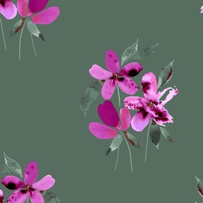 loose-florals watercolor in fuschia with green background