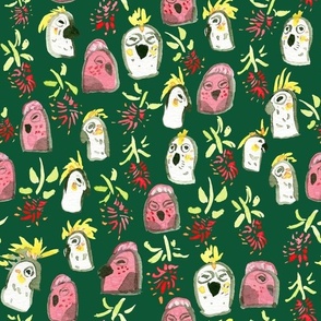 Watercolour Cockatoo Gallah Grevillea Christmas Pattern