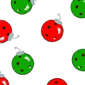 Pickleball Christmas Ornaments - Red and Green on White