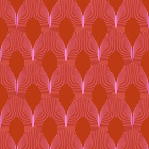 SMALL Geo Art Deco Feather Tile - Raspberry Red