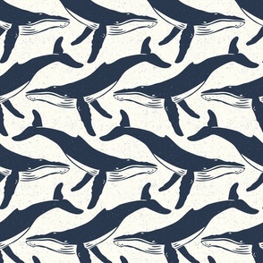 humpback whale block print (med, navy)