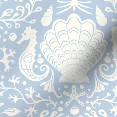 summer beach damask sky blue and natural | large