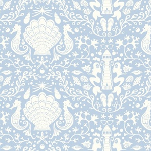 summer beach damask sky blue and natural | large