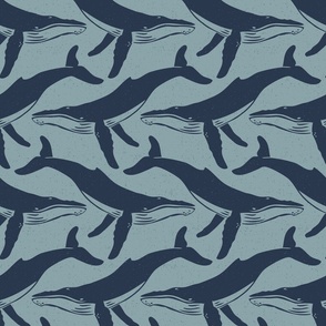 humpback whale block print (med, navy on atlantic)