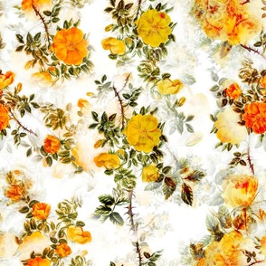 Yellow flowers, Floral art,vintage flowers, roses,colourful,blossom,nature,garden,summer,spring
