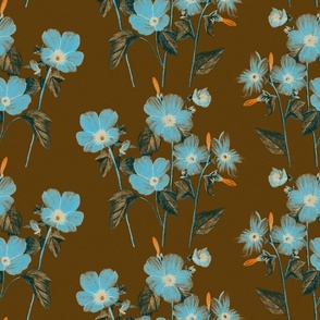 Blue flowers,brown background 