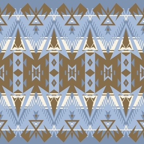 Ossineke Camp Blanket: Chambray Blue & Brown Retro Rustic,Geometric, Cabin, Lodge, American Indian